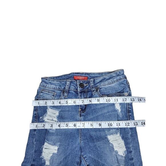 Guess Capri Pants Women Sz 0 Vintage 90s Blue Denim Distressed Everyday - Picture 3 of 6